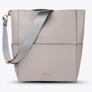 Mersi Vegan Leather Grey Bucket Crossbody Shoulder Bag w/ 2 Removable Straps